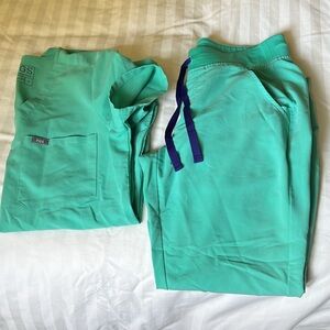 Figs Teal Scrub Set with Navy Accents